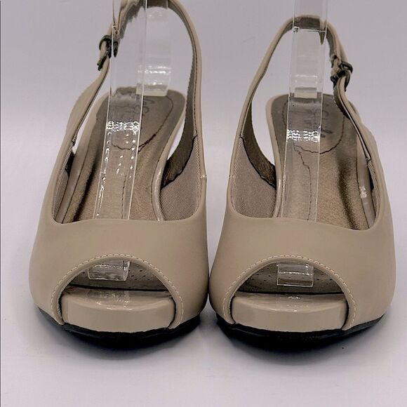Life Stride Teller Heels Size 6M Beige Peep-Toe Slingback NIB - Picture 5 of 12